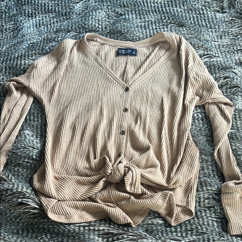 Abercrombie & Fitch Beige Ribbed Knit Top